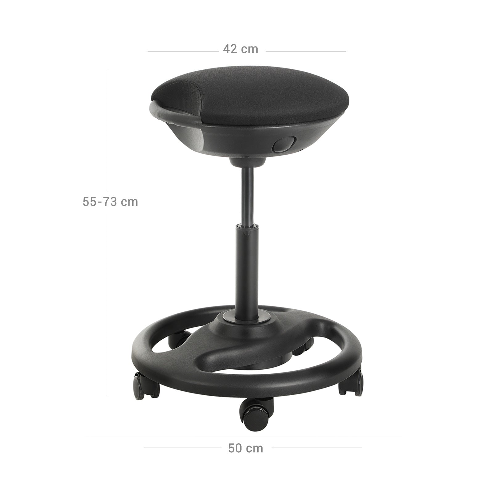 Werk -pall - Ergonomiska svängbara mål på hjul - höjdjusterbar - svart