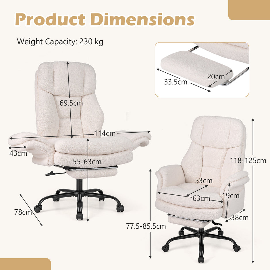 Ergonomisk – kontorschefstol, höjdjusterbar med fem hjul och utdragbart fotstöd