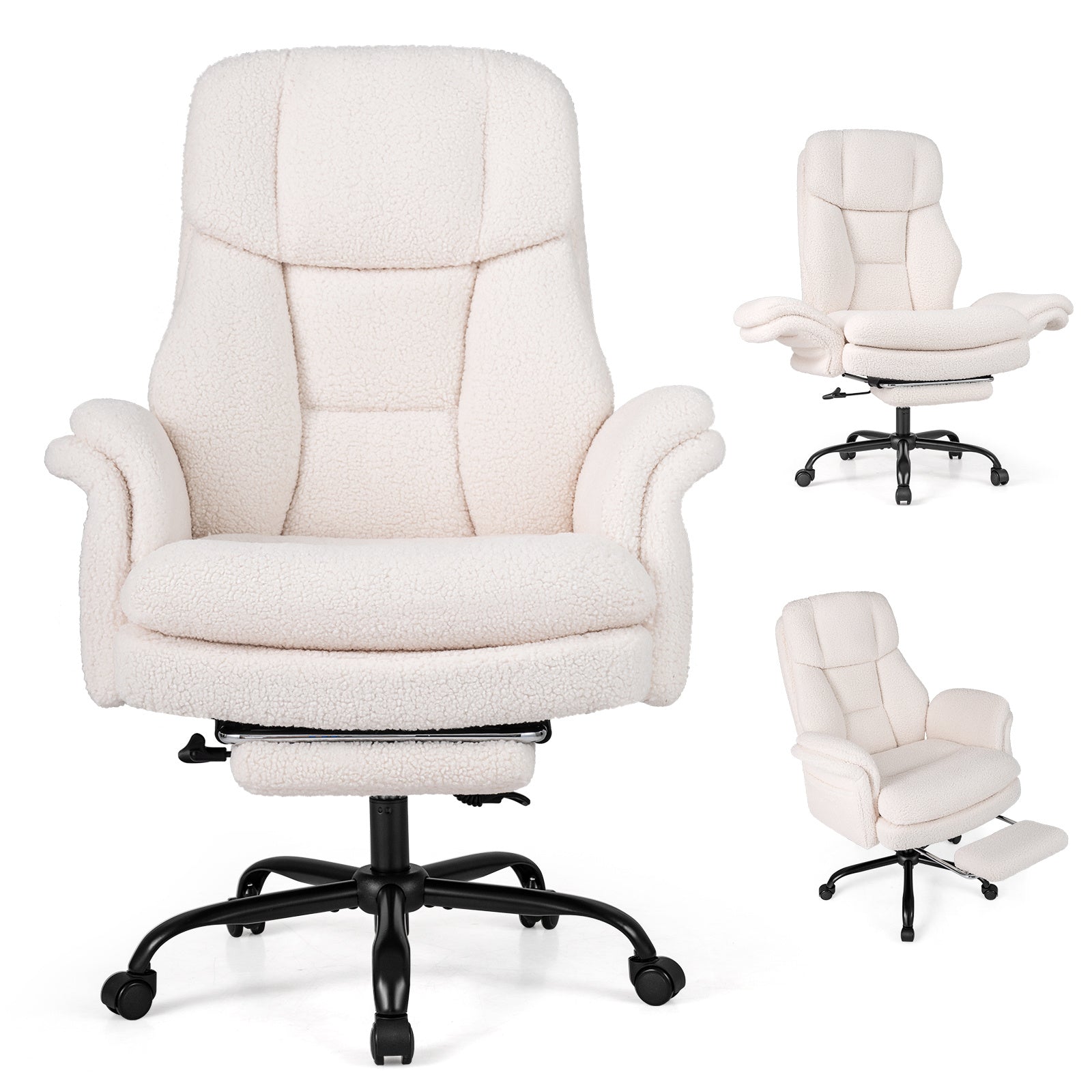 Ergonomisk – kontorschefstol, höjdjusterbar med fem hjul och utdragbart fotstöd