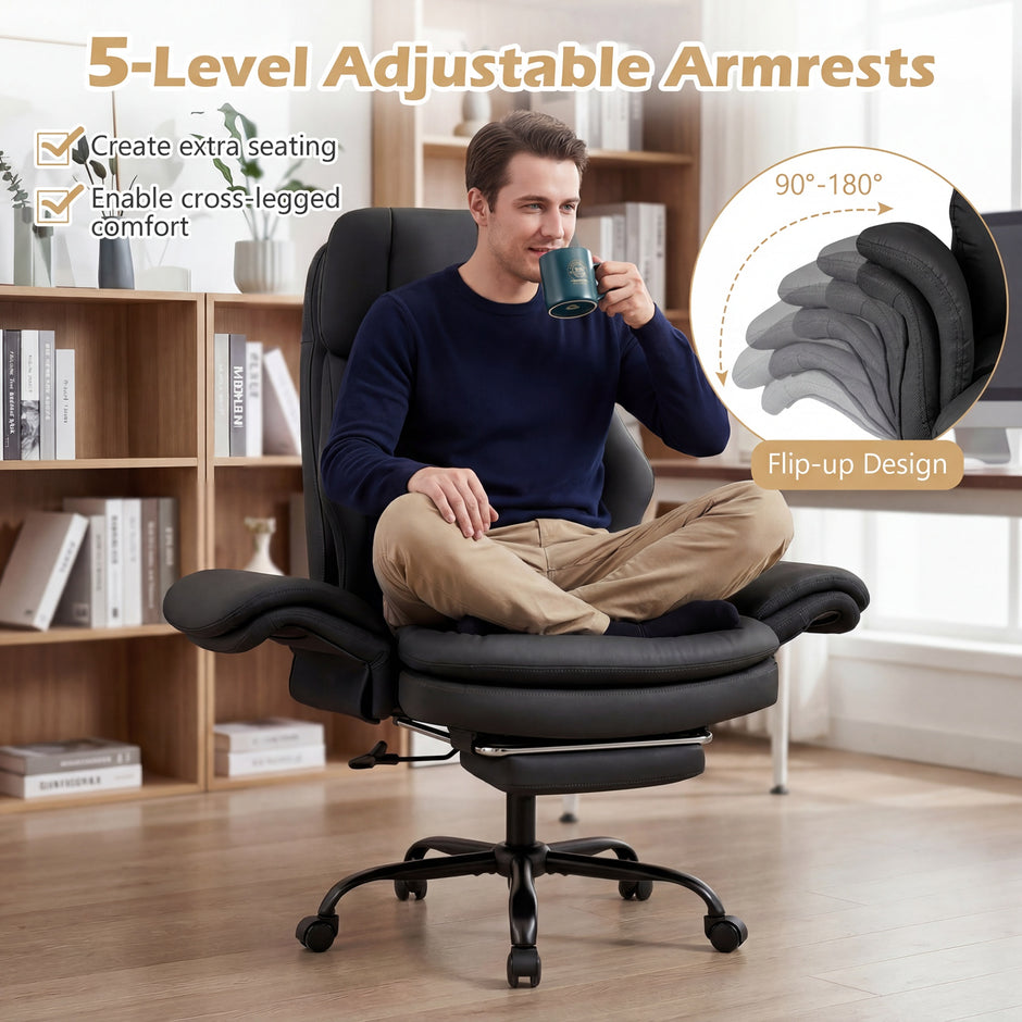 Ergonomisk – kontorsstol, höjdjusterbar chefsstol med hjul och utdragbart fotstöd – 5