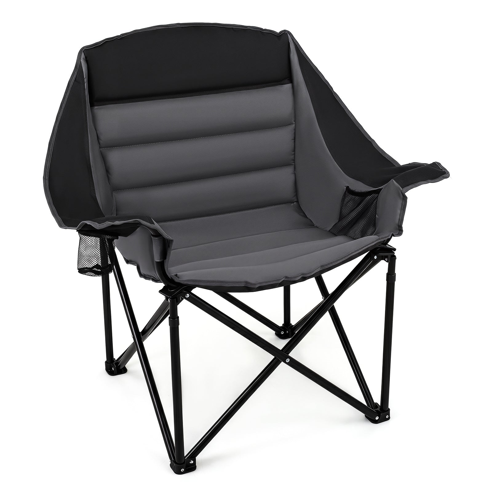Extra – stor hopfällbar campingstol med stoppad sits och mugghållare, max belastning – 230 kg