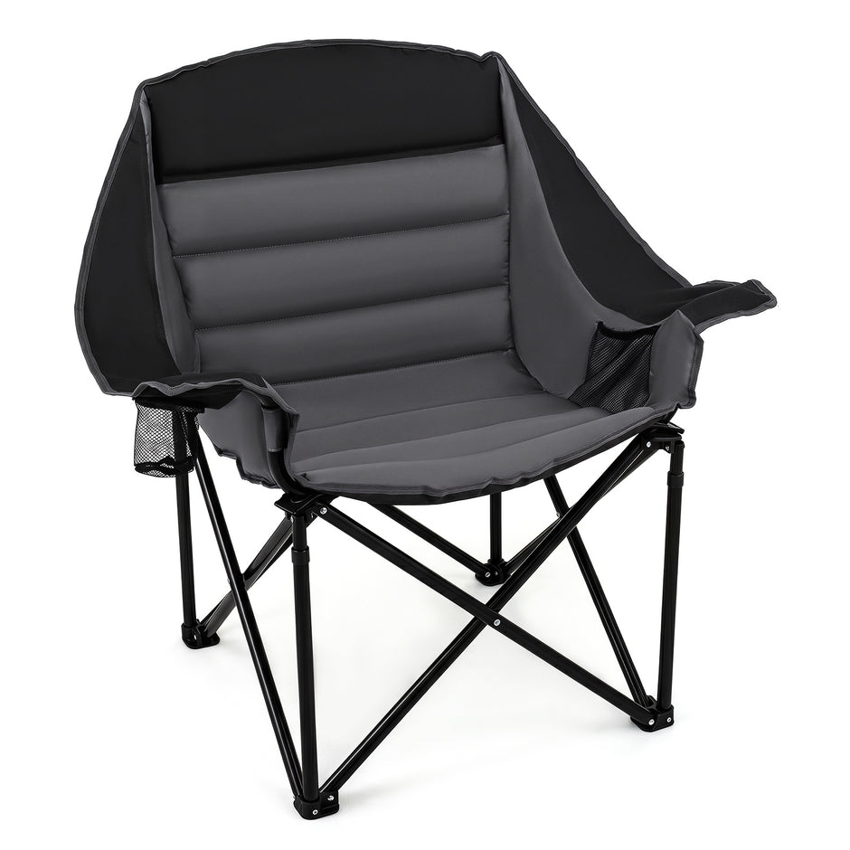Extra – stor hopfällbar campingstol med stoppad sits och mugghållare, max belastning – 230 kg
