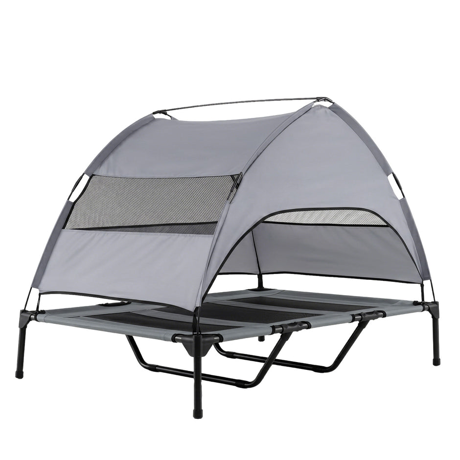 Förhöjd – hundbädd med baldakin, vädertålig hundligg avtagbart soltak – 122,5 x 91 x 95 cm