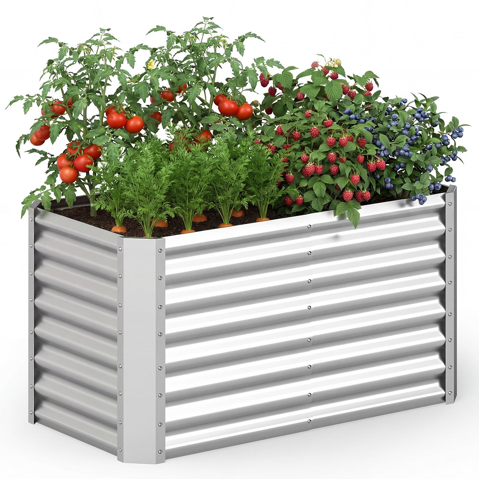 Förhöjd – planteringslåda i metall, rektangulär odlingslåda av galvaniserad plåt med öppen botten – 119,5 x 61,5 x 60,5 cm