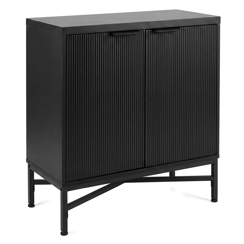 Förvaringsskåp, – sideboard i trä med räfflade dörrar och stabil metallställning