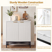 Förvaringsskåp, – sideboard i trä med räfflade dörrar och stabil metallställning, vitt