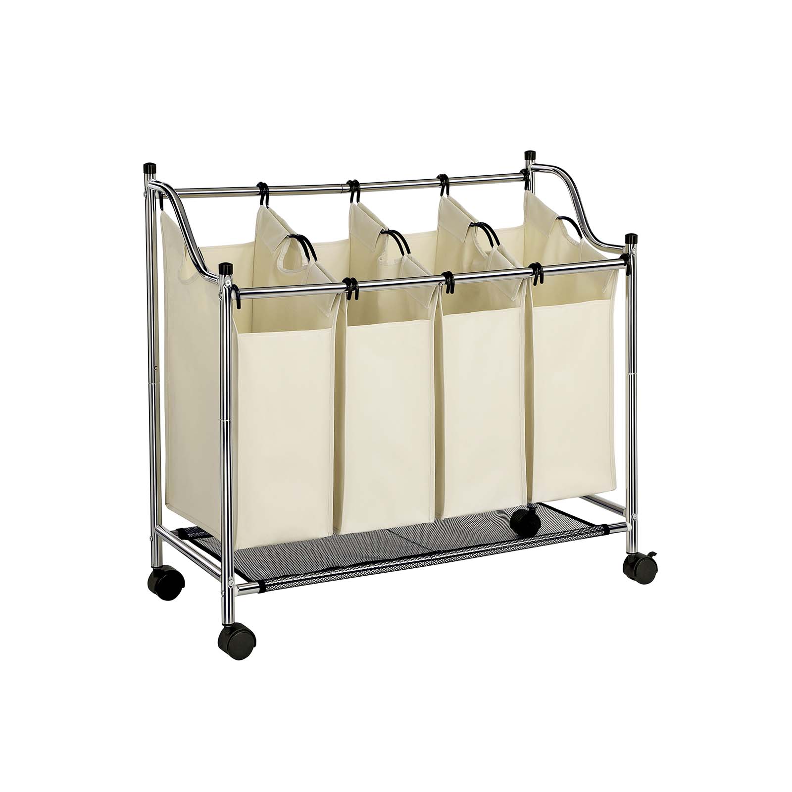 Tvättkorg på hjul - 4 tvättväskor - 4 x 35 liter - beige