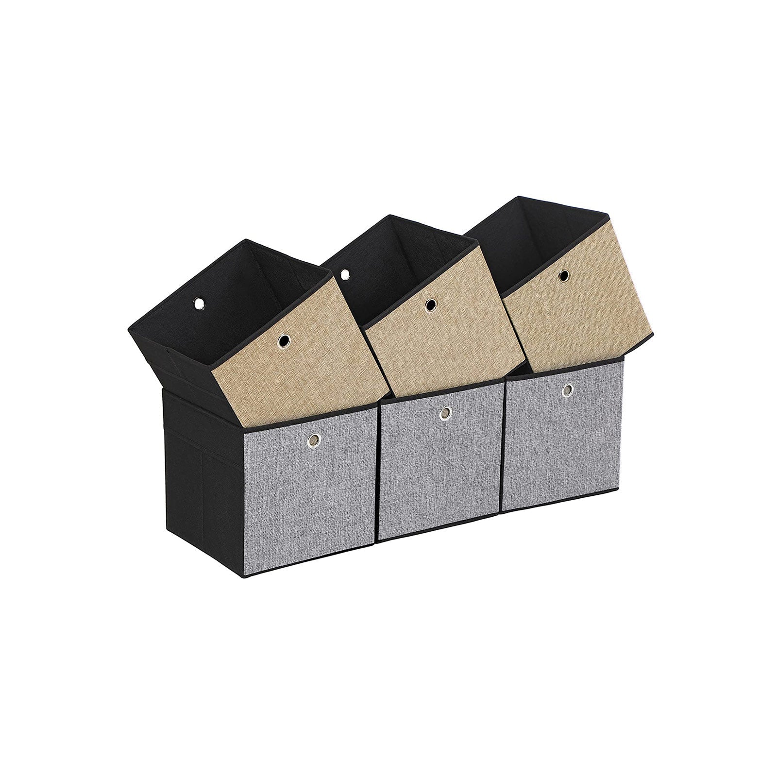 Förvaringsboxar – Fällbara – Set om 6 – Brun/Grå/Svart
