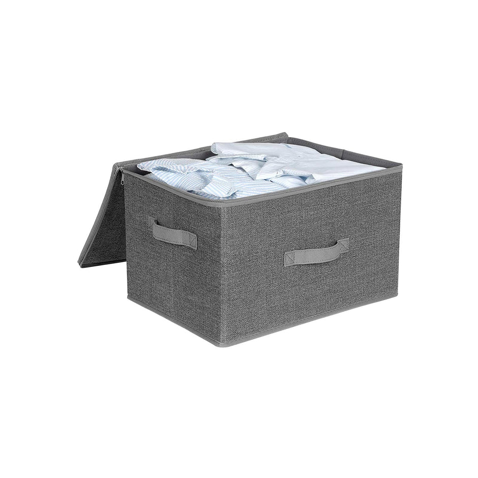 Förvaringsboxar – Set om 3 med lock och handtag – Grå