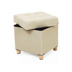 Pouf - med förvaringsutrymme - träben - säteslåda - beige