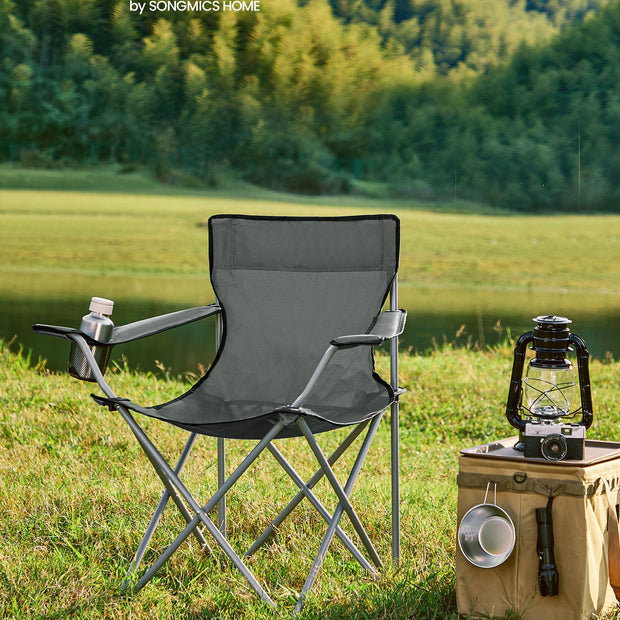 Bärbar campingstolset om 2 med armstöd - grå