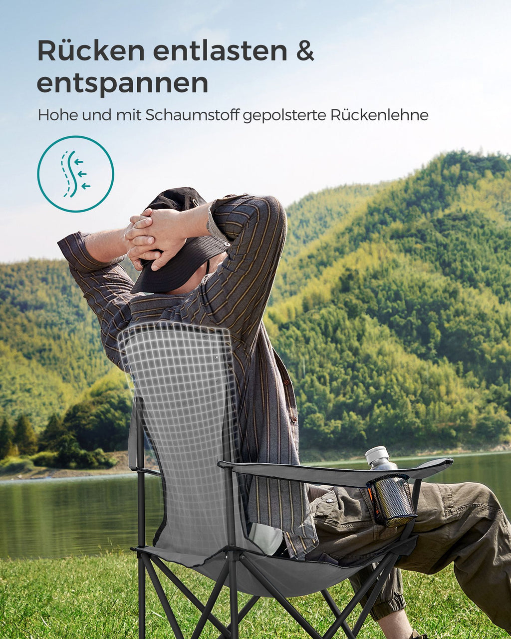 Campingstol med fodrad sittgall-svart-svart