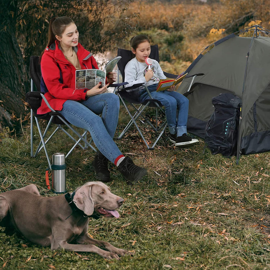 Campingstolar – Set om 2 med armstöd och mugghållare – Svart