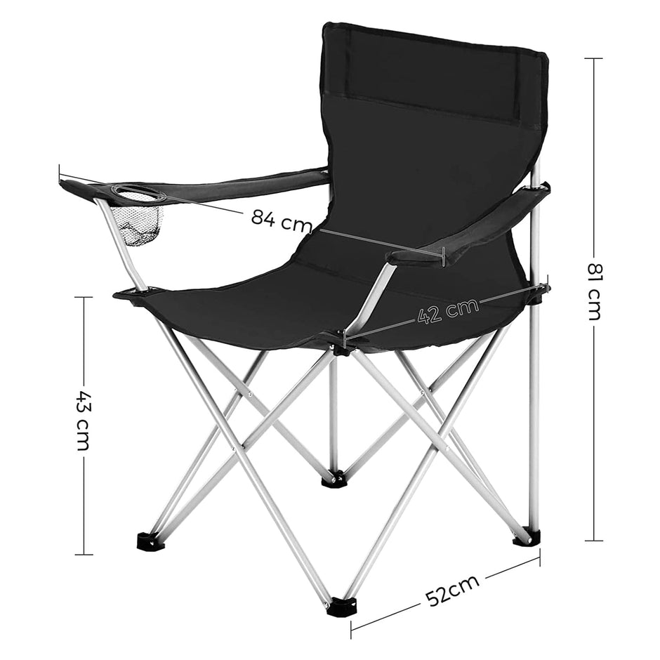 Campingstolar – Set om 2 med armstöd och mugghållare – Svart