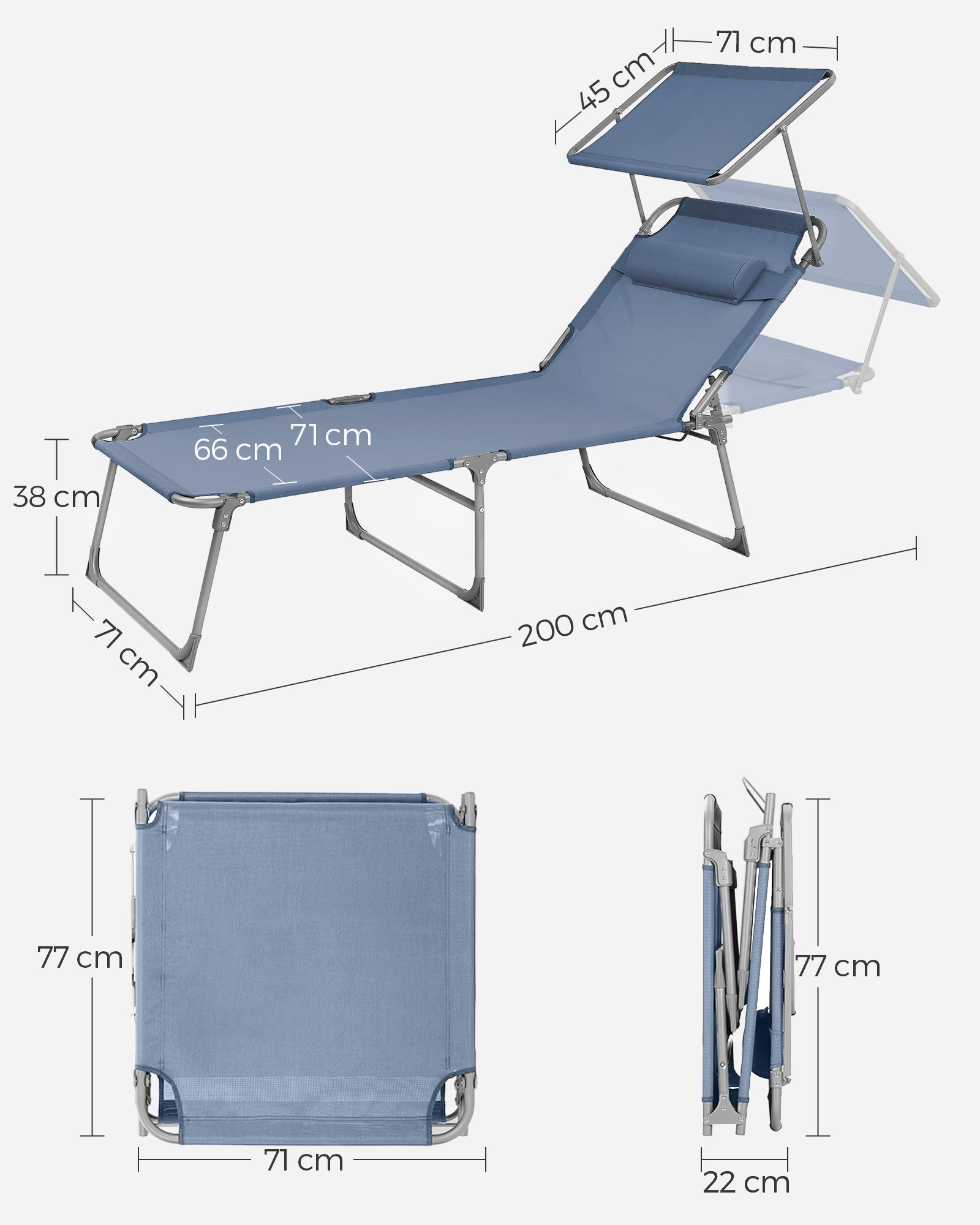 Lounger - 71 x 200 x 38 cm - blå