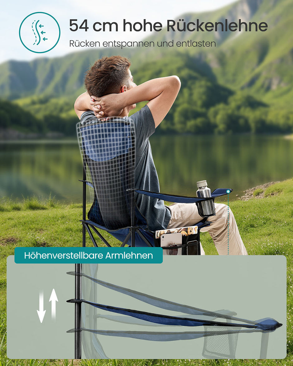 Campingstolar set om 2 – Justerbara armstöd – Hamnblå