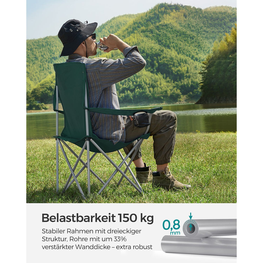 Campingstol - uppsättning av 2 med kopphållare - mörkgrön
