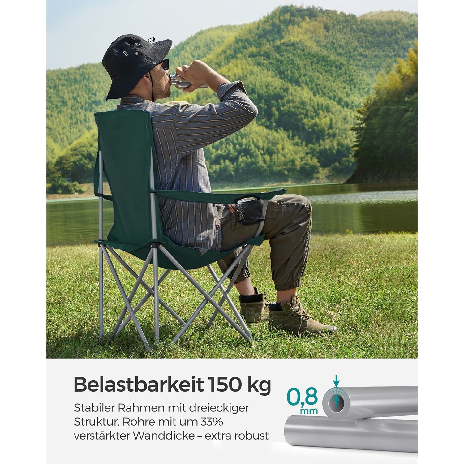 Campingstol - uppsättning av 2 med kopphållare - mörkgrön