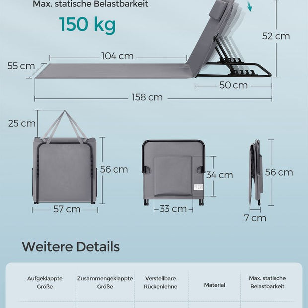 Solstol - Justerbart ryggstöd - Lätt - Grå
