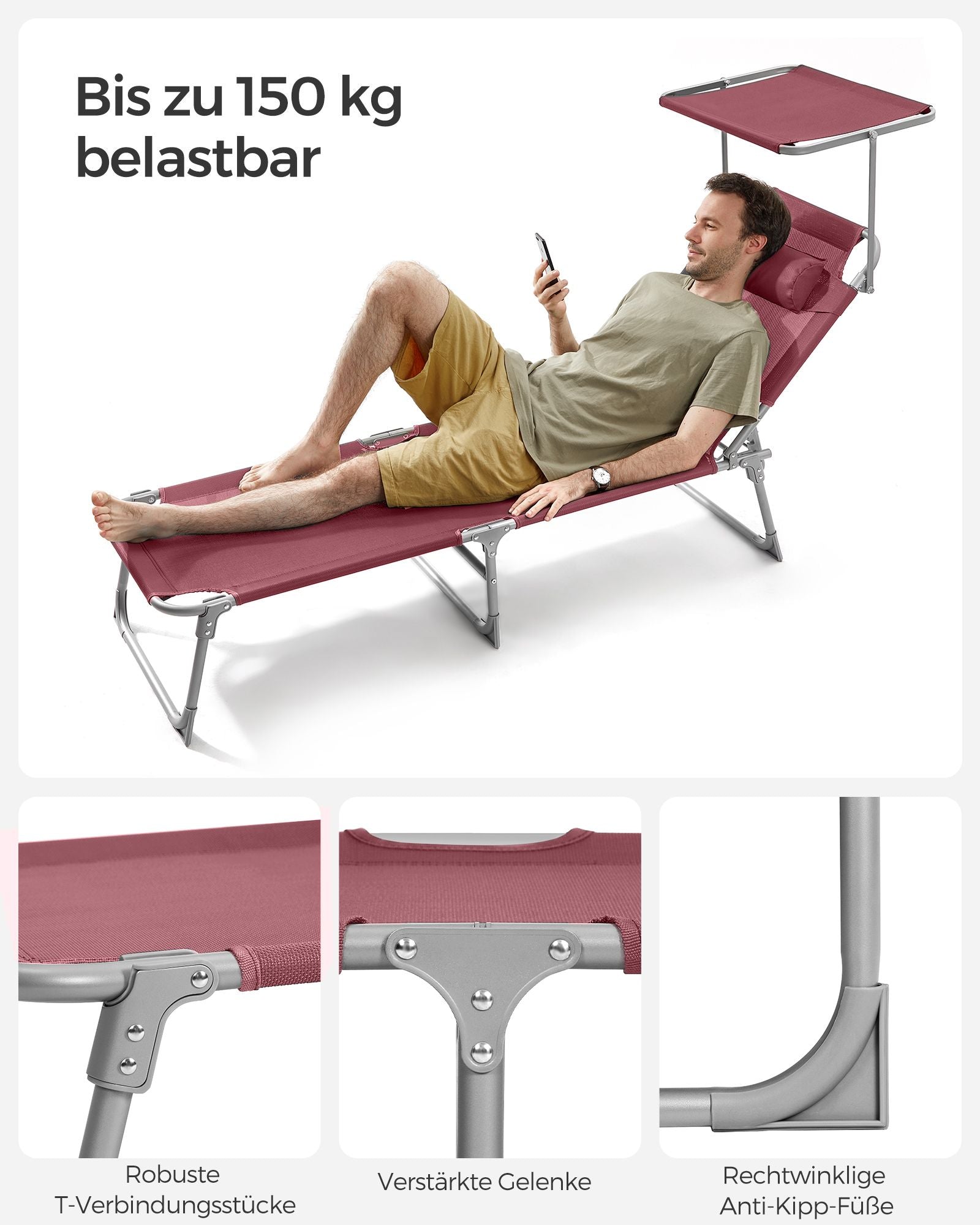 Solstol - vikning - med solskydd och nackstöd