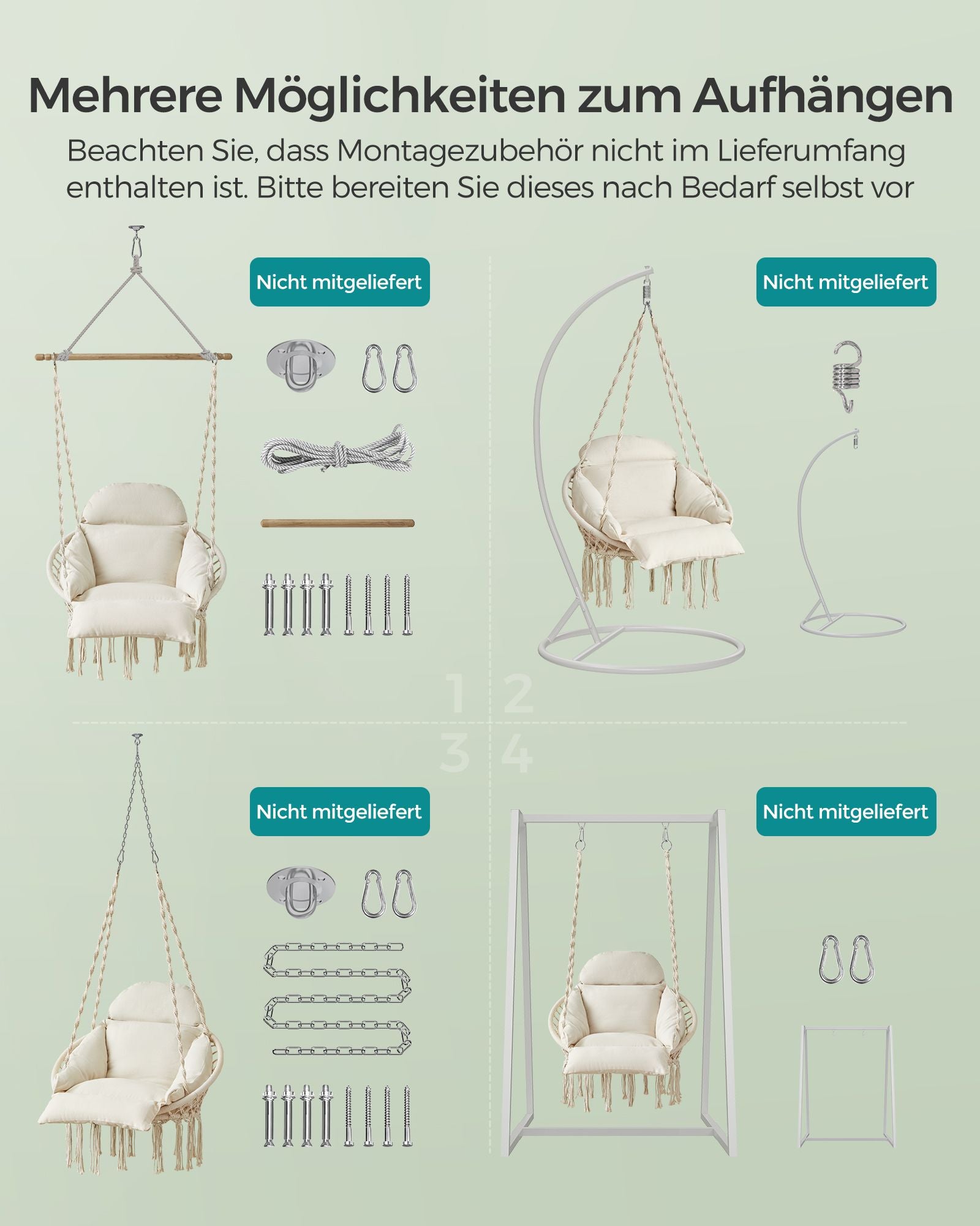 Hangstoel - Met Kussen - Katoen - Draagvermogen tot 120 kg - Beige