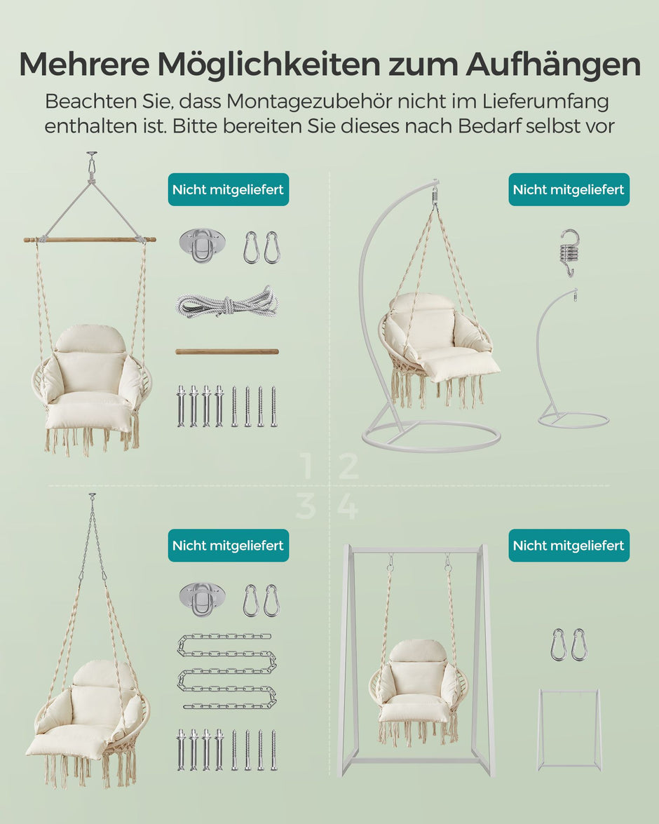 Hangstoel - Met Kussen - Katoen - Draagvermogen tot 120 kg - Beige
