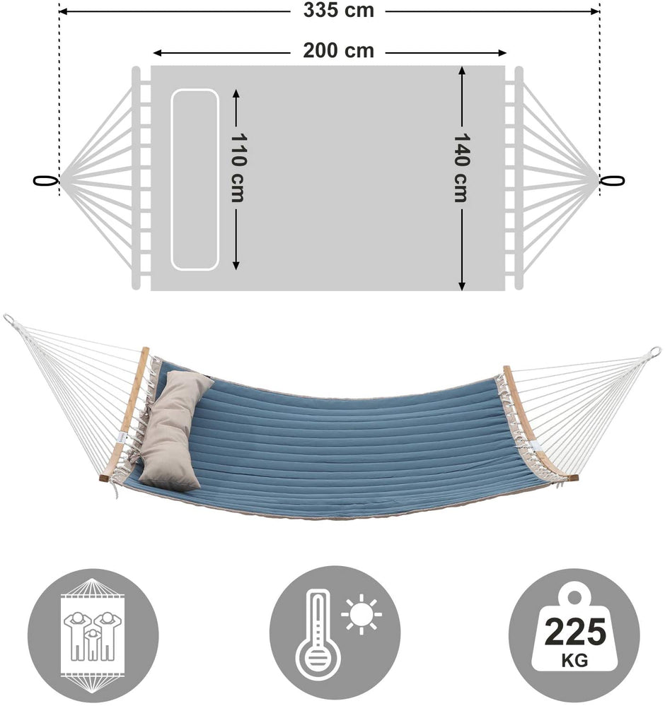 Hangmat - 2 Persoons - 200 x 140 cm - Met Kussen - Blauw-Beige