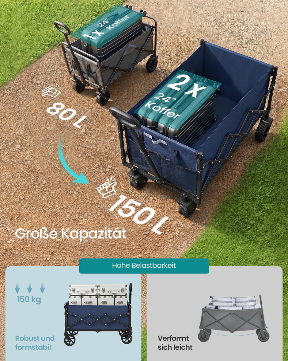 Handkar - 42 x 67 x 90,5 cm - 90 liter - Middernachtblauw - Max. draagkracht 216 kg - Opvouwbaar - Gewicht 5 kg