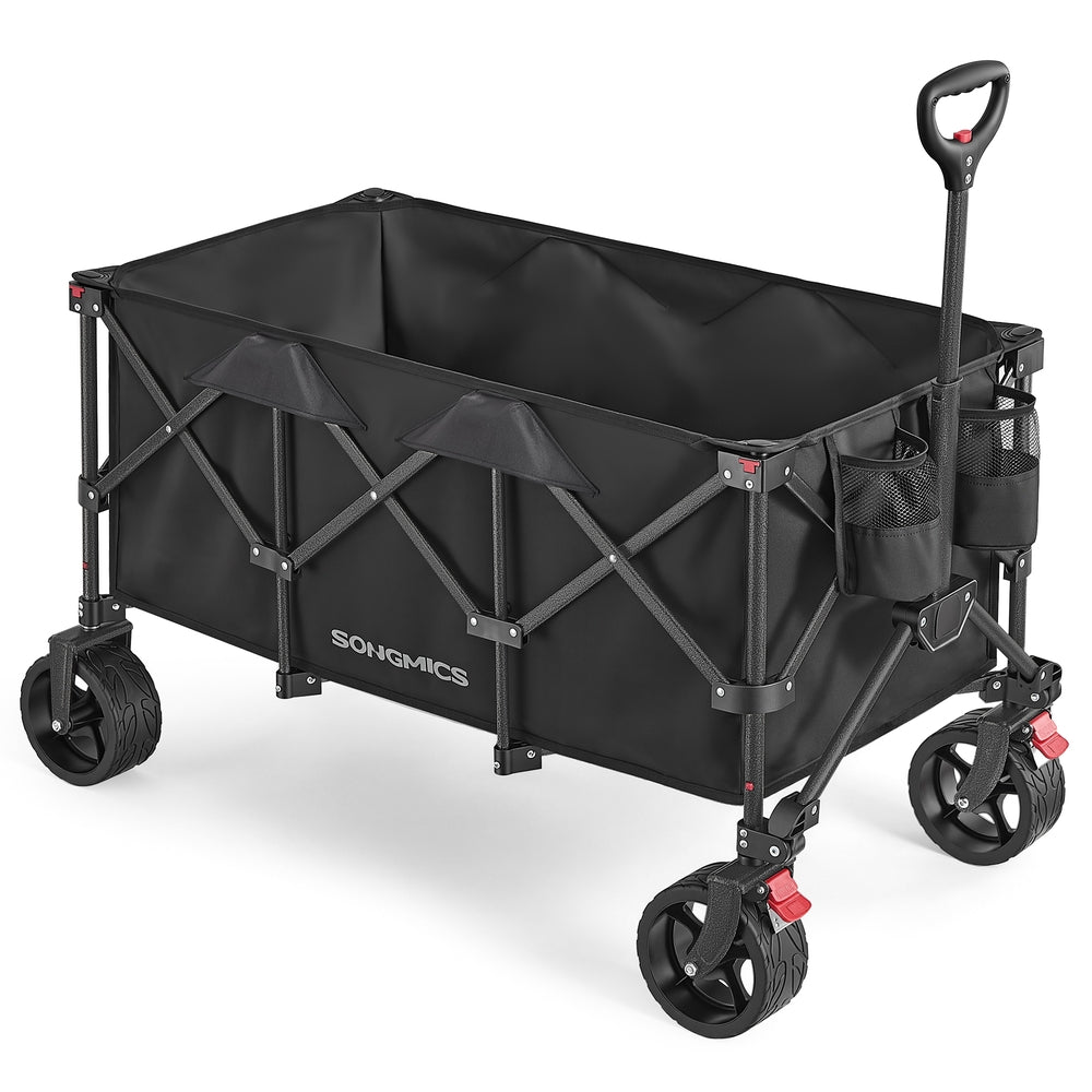 Opvouwbare handkar - 52 x 100 x 98 cm - 200 liter - inktzwart - draagvermogen tot 150 kg - 4 afneembare wielen - ingeklapt 32 x 21 x 64,5 cm - gewicht 10 kg