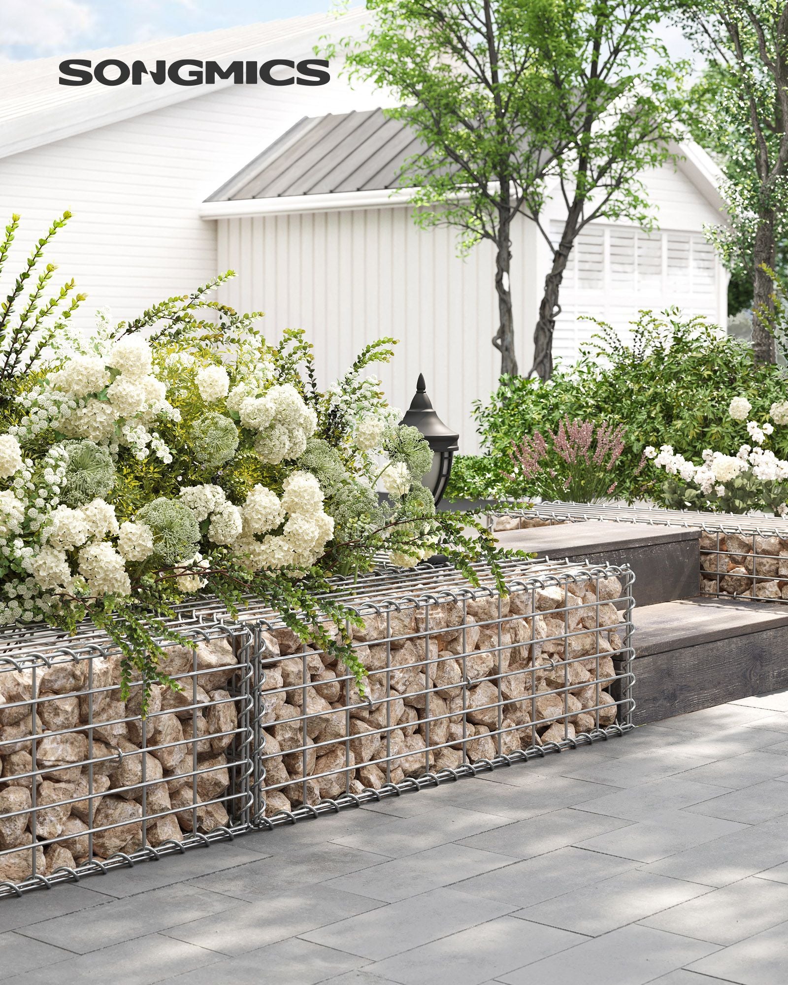 Gabions set om 10 för stenar 100 x 30 x 30 cm silver