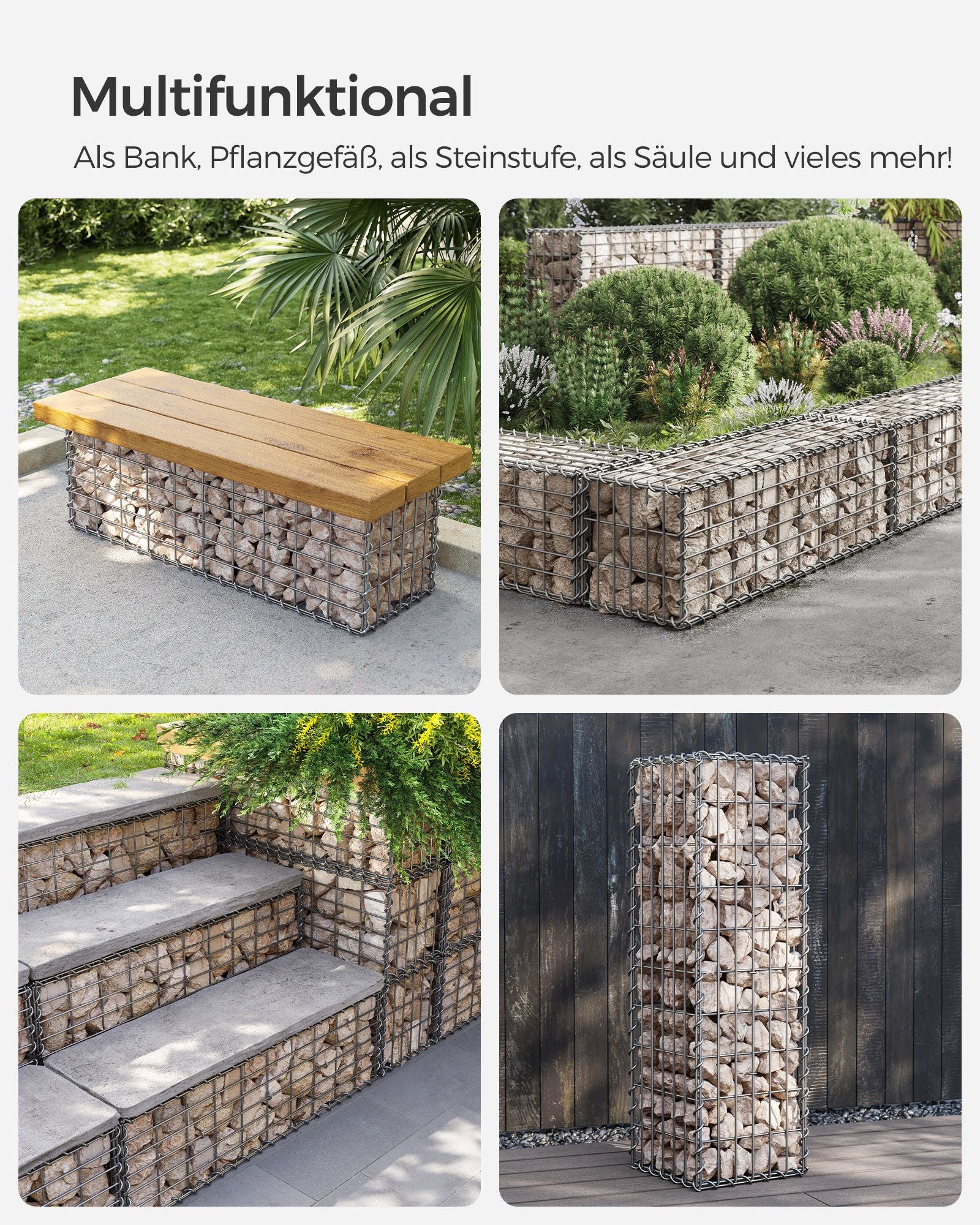 Gabions set om 10 för stenar 100 x 30 x 30 cm silver