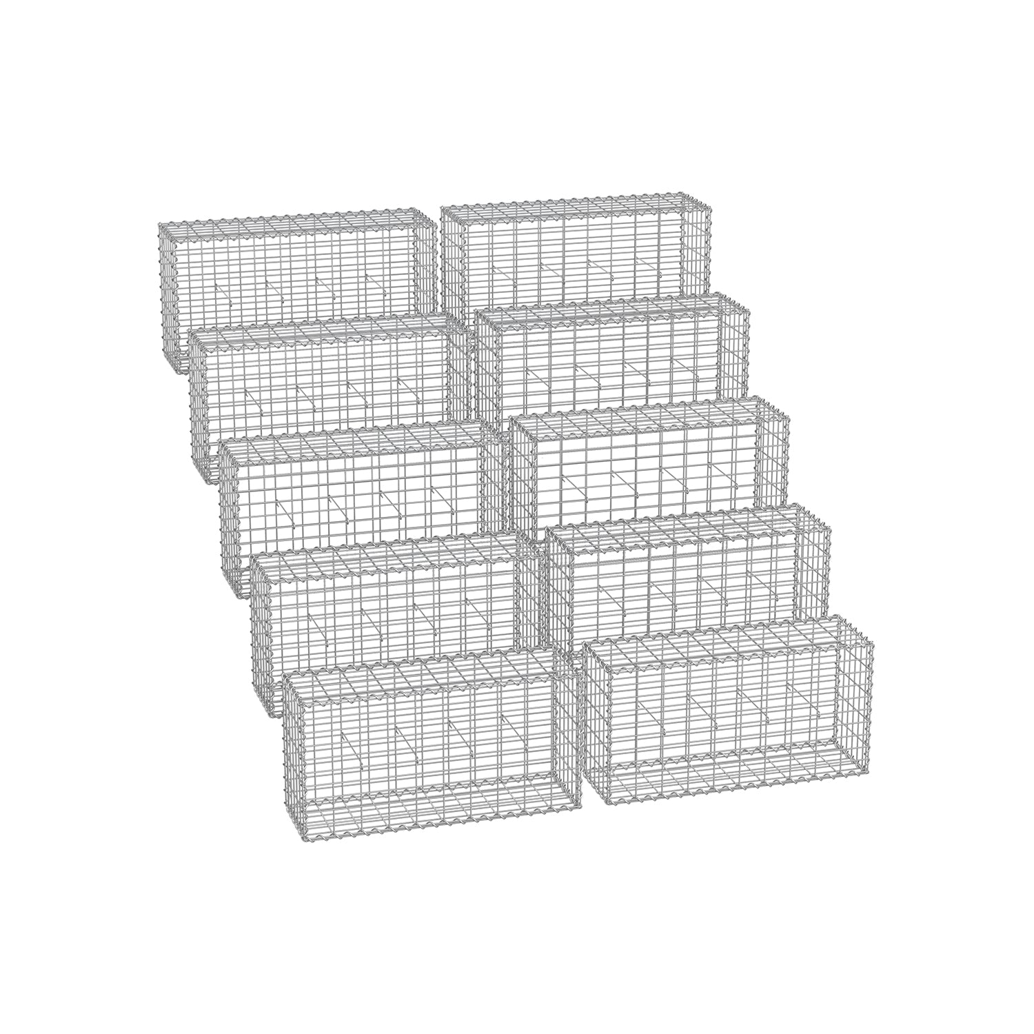 Set med 10 gabioner – 100 x 50 x 30 cm – silver