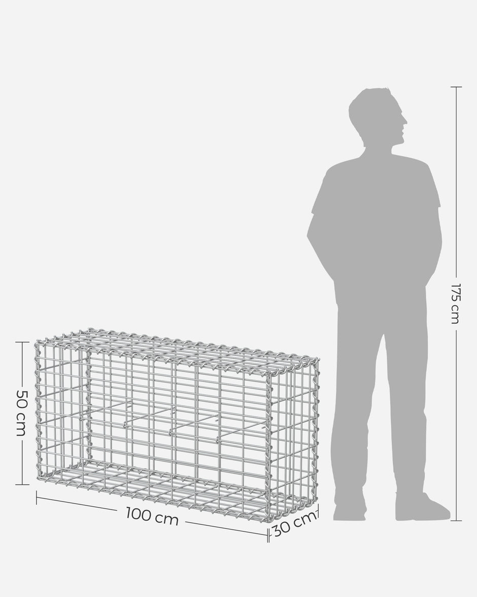 Set med 10 gabioner – 100 x 50 x 30 cm – silver