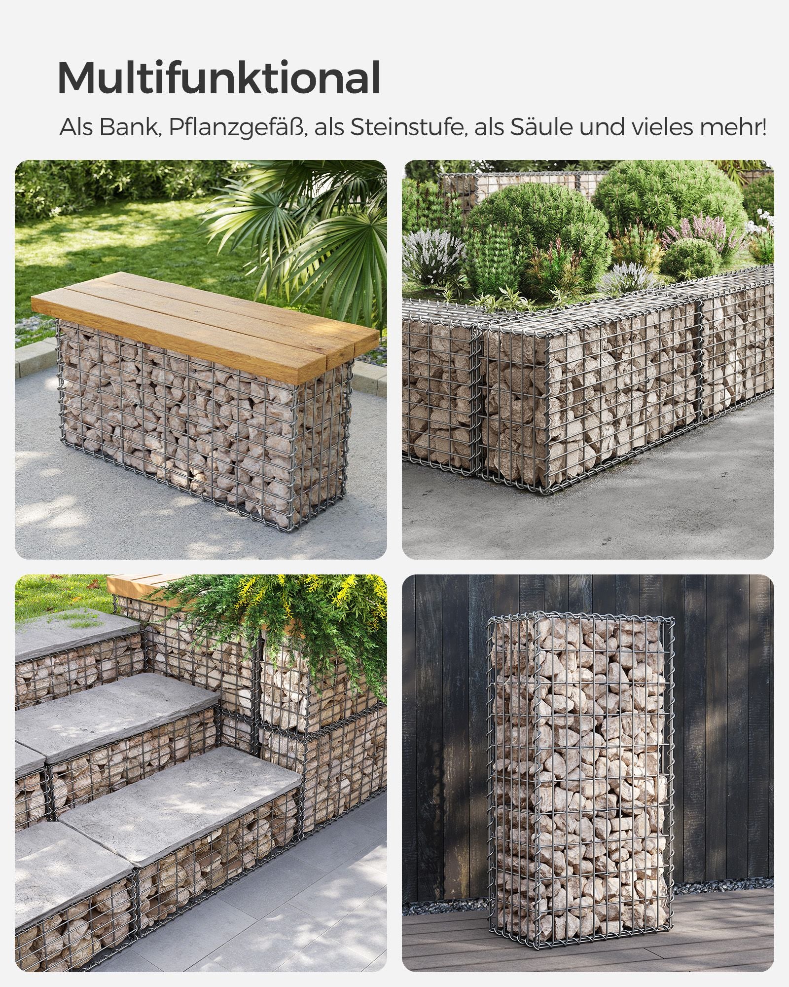 Uppsättning av 10 schans korgar - 100 × 50 × 30 cm - silver