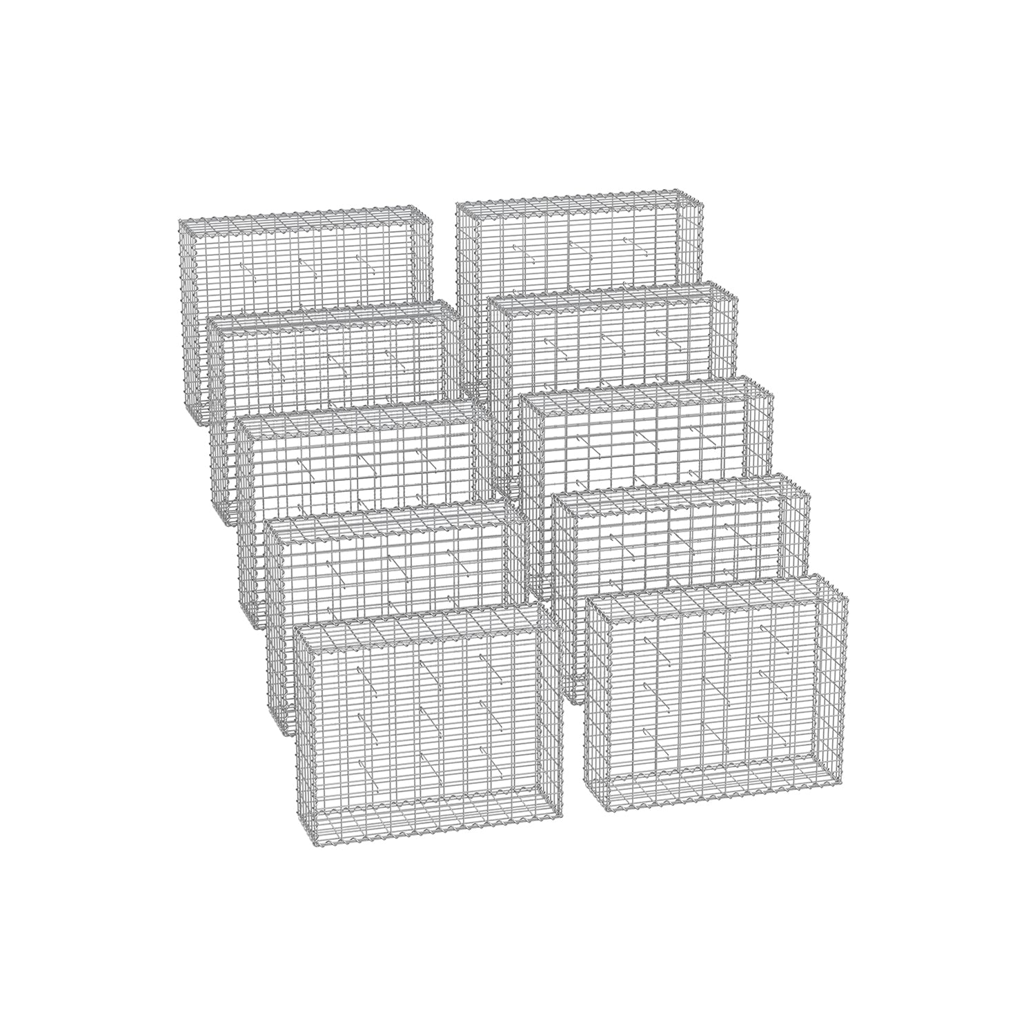 Set med 10 gabioner – 100 x 80 x 30 cm – silver