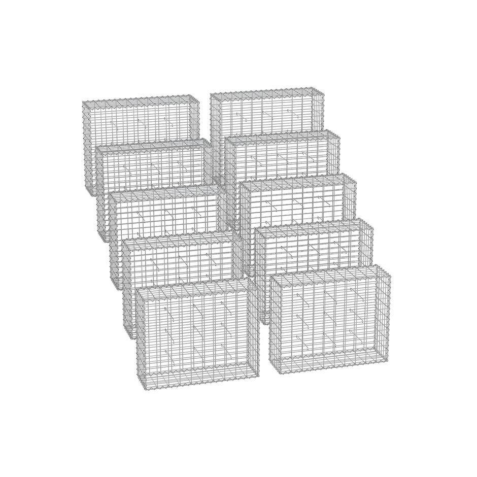 Set med 10 gabioner – 100 x 80 x 30 cm – silver