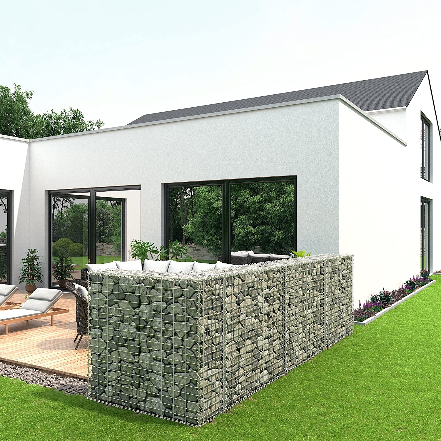 Schanskorf - Gabion gjord av metallnät - 100 x 95 x 30 cm - silver