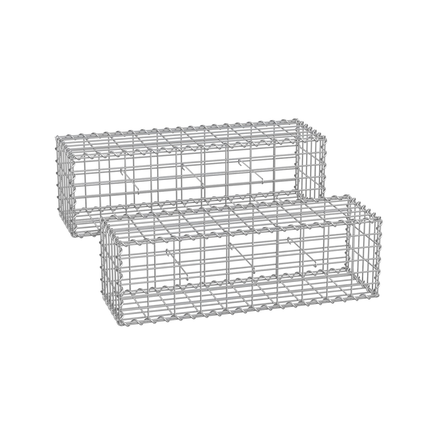 Gabions set om 2 för stenar 100 x 30 x 30 cm silver
