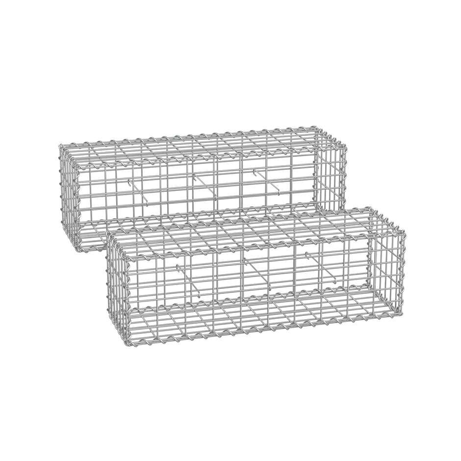 Gabions set om 2 för stenar 100 x 30 x 30 cm silver