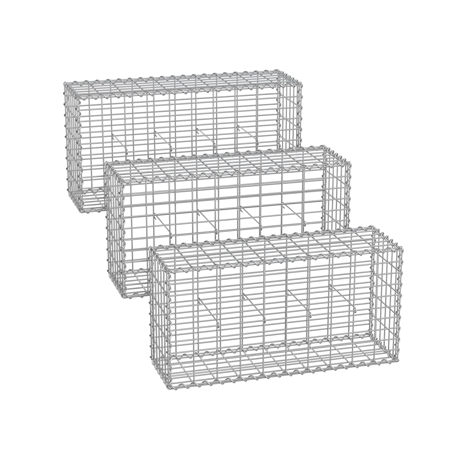 Set med 3 gabioner – maskstorlek 5 x 10 cm – silver
