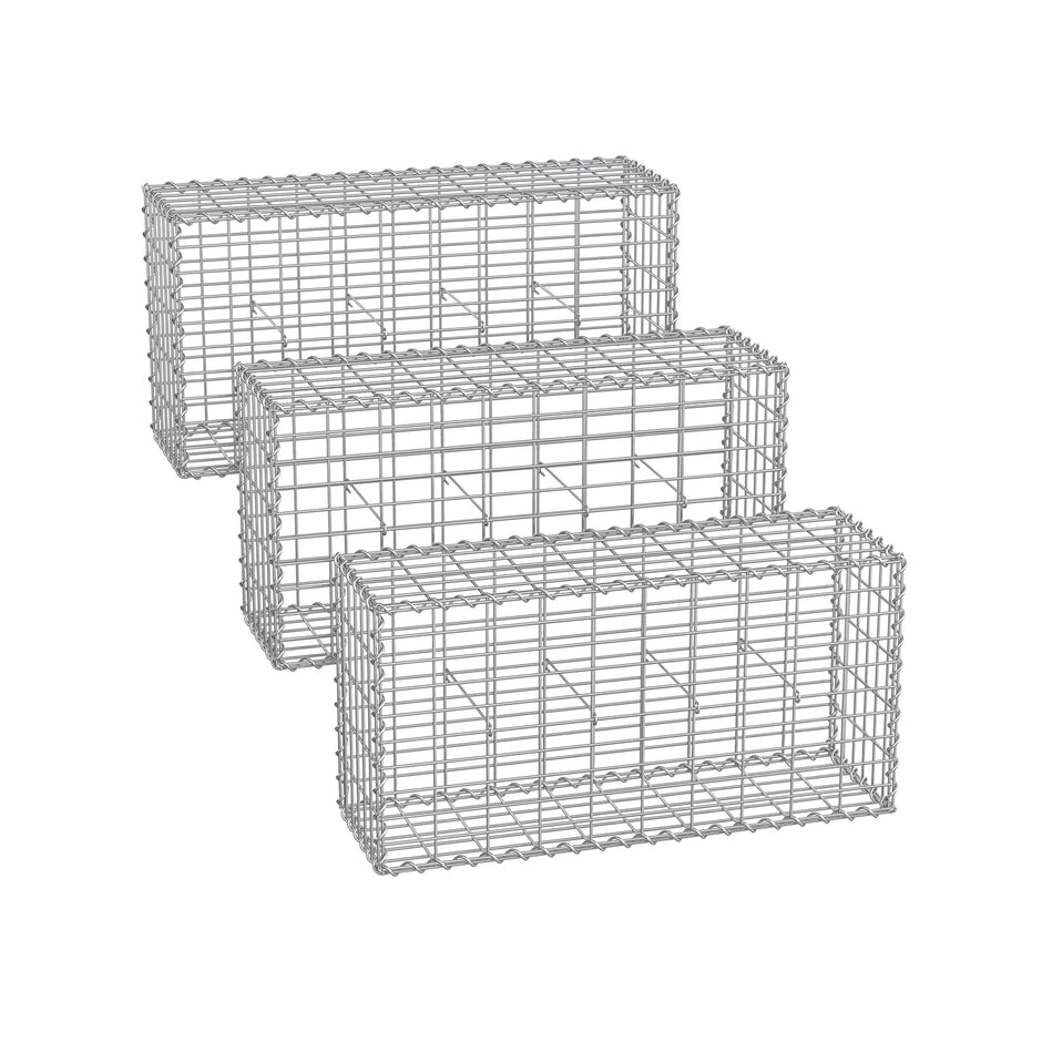 Set med 3 gabioner – maskstorlek 5 x 10 cm – silver