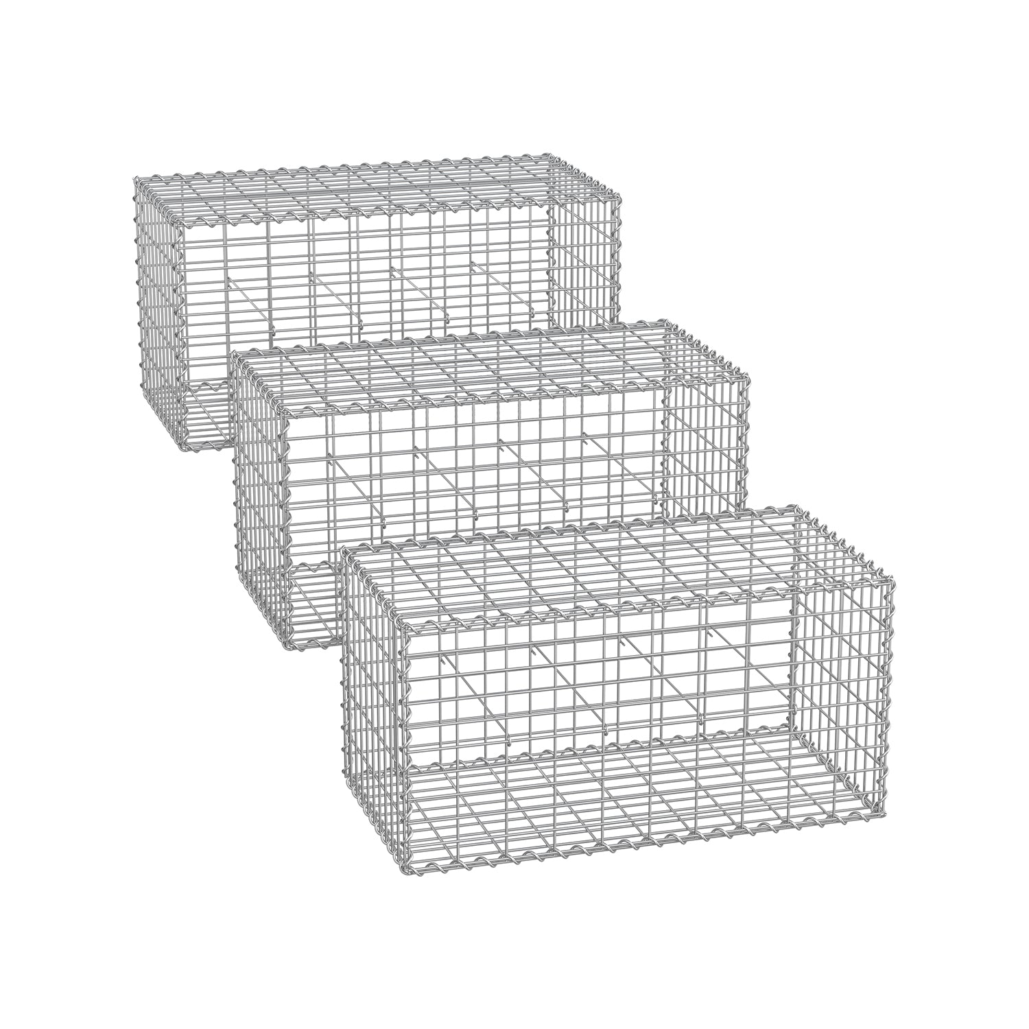 Trådkorg – maskstorlek 5 x 10 cm – set om 3 – silver