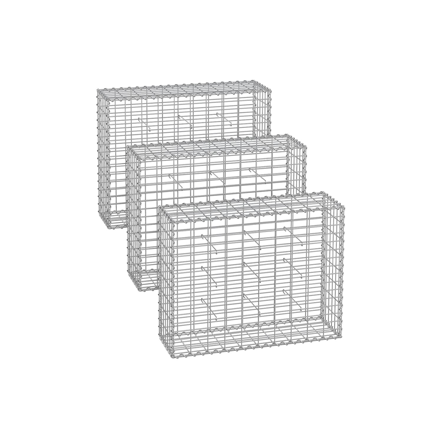 Set med 3 gabioner – Galvaniserat stål – Silver