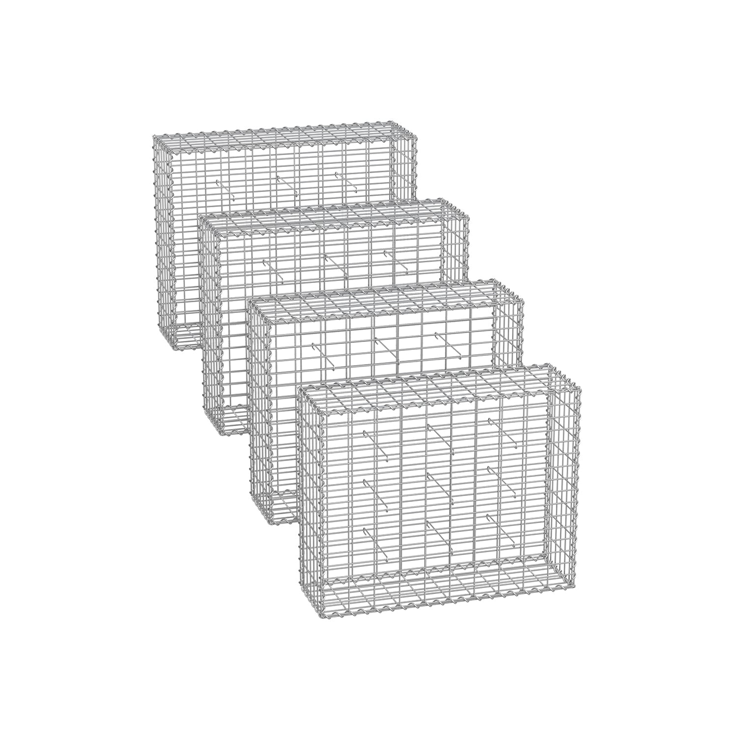 Set med 4 gabioner – 100 x 80 x 30 cm – silver