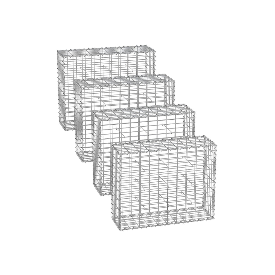 Set med 4 gabioner – 100 x 80 x 30 cm – silver