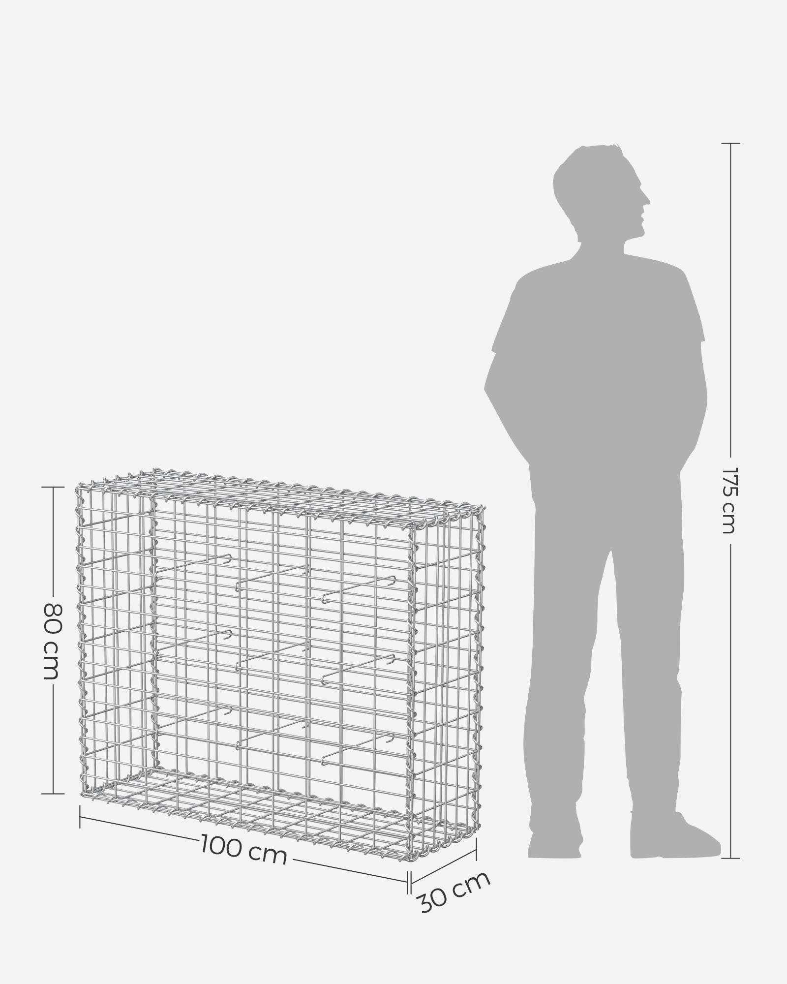 Uppsättning av 5 schans korgar - 100 × 80 × 30 cm - silver