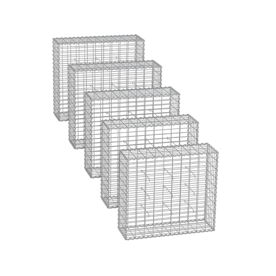 Set med 5 gabioner – maskstorlek 5 x 10 cm – silver