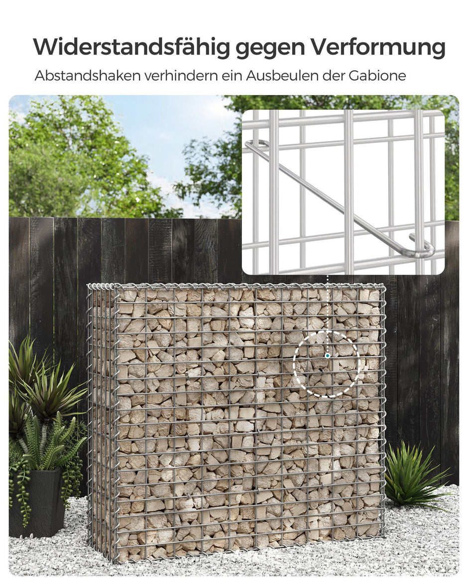 Set med 5 gabioner – maskstorlek 5 x 10 cm – silver