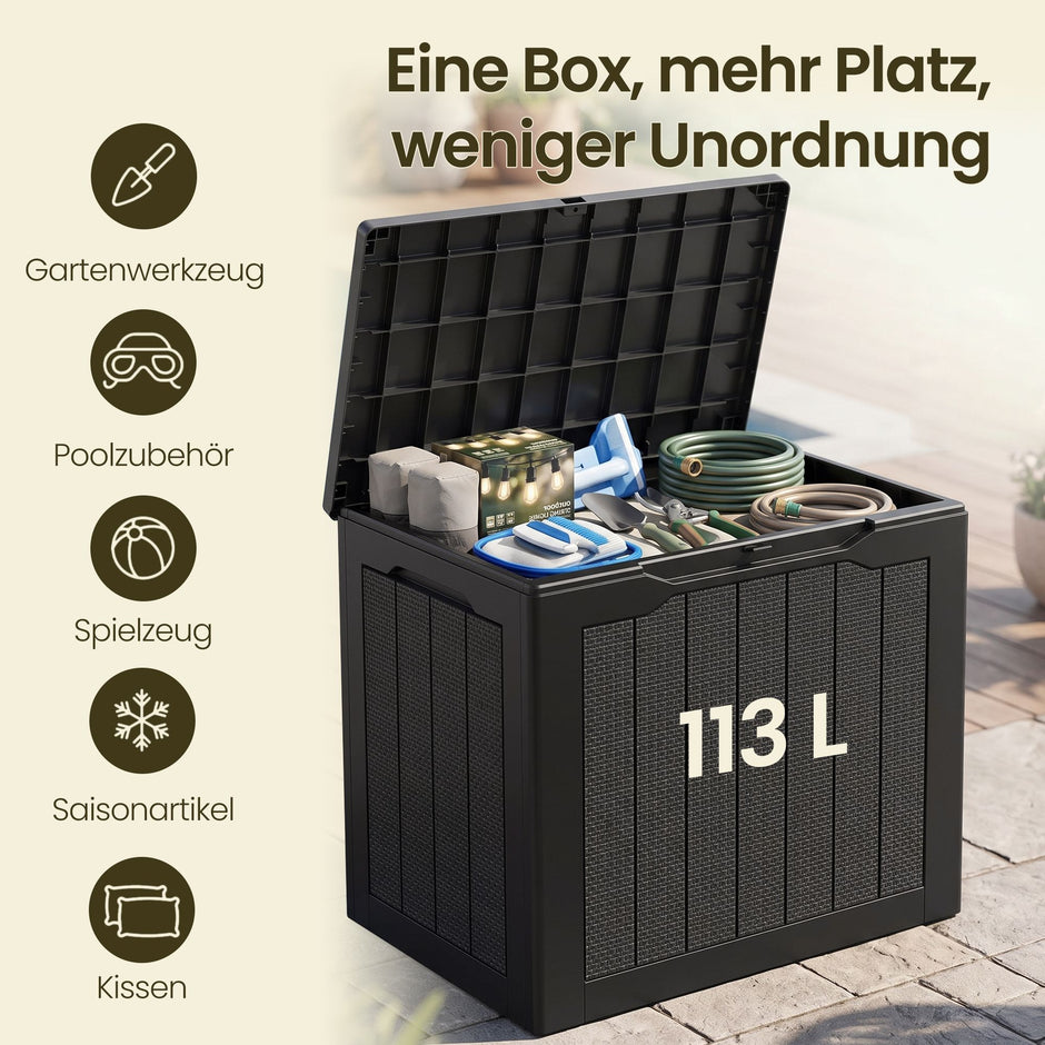Kussenbox voor Buiten – 113 L – Waterdicht – Kunststof – Zwart