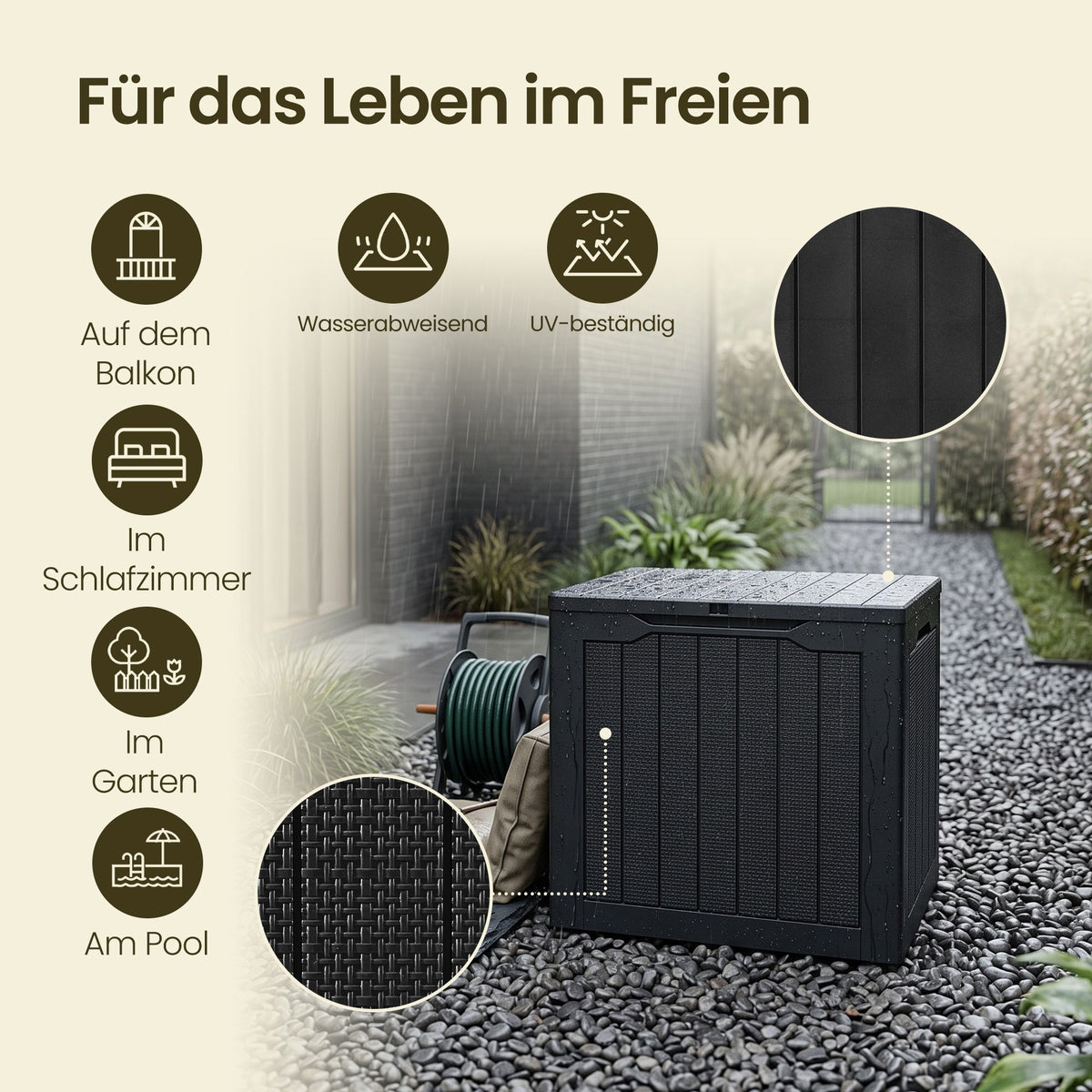 Kussenbox voor Buiten – 113 L – Waterdicht – Kunststof – Zwart